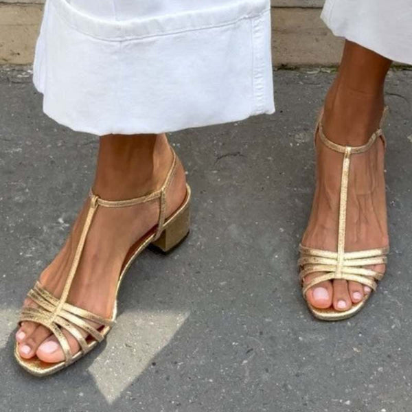 Allegra Sandali Dorati Tacco Quadrato